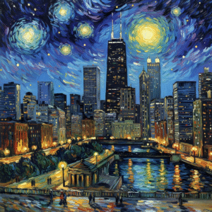 Chicago Night Sky Canvas Wall Art
