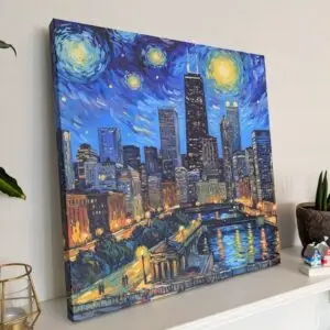 Chicago Night Sky Canvas Wall Art